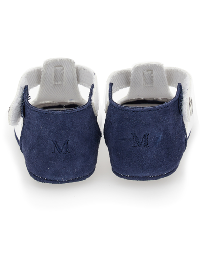 Monnalisa Coated Fabric Sandals In White + Blue