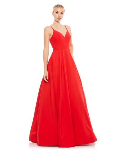 Shop Ieena For Mac Duggal Classic A-line V-neck Ballgown In Red