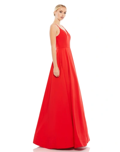 Shop Ieena For Mac Duggal Classic A-line V-neck Ballgown In Red