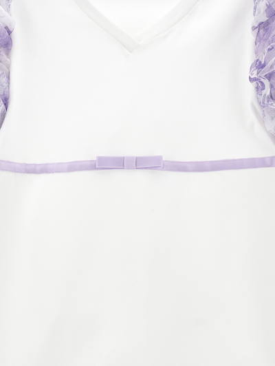 Monnalisa T-shirt With Tulle Sleeves In Cream + Wisteria