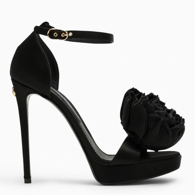 Shop Dolce & Gabbana Dolce&gabbana High Sandal With Rose In Black