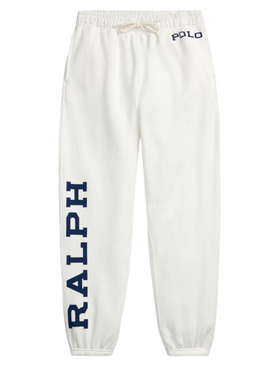 Shop Polo Ralph Lauren Women's Logo Fleece Athletic Sweatpants In Deckwash White