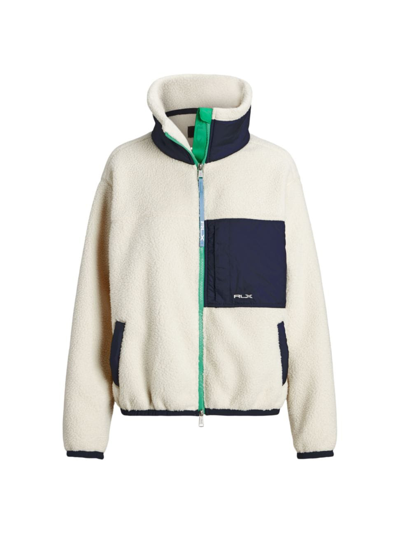 Shop Ralph Lauren Women's Ripstop Colorblocked Fleece Jacket In Winter Cream Refined Navy