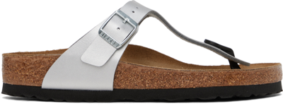 Shop Birkenstock Silver Regular Gizeh Sandals
