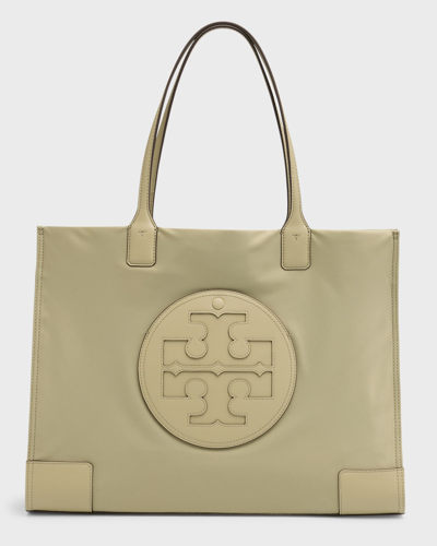 Shop Tory Burch Ella Logo Recycled Nylon Tote Bag In Olive Sprig