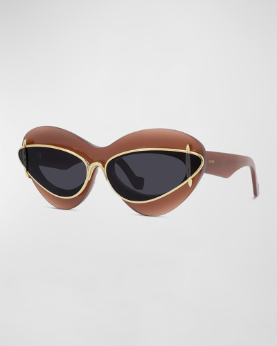 Shop Loewe Double Frame Mixed-media Cat-eye Sunglasses In Sredsmk