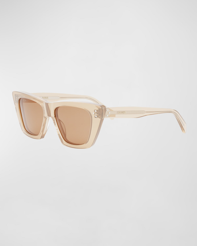 Shop Celine Logo Acetate Cat-eye Sunglasses In Shiny Orange Rovi