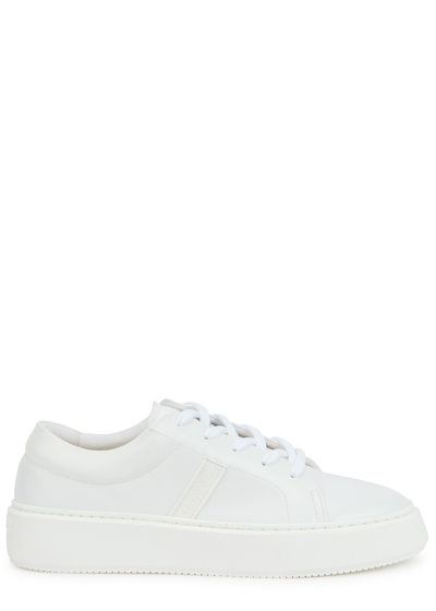 Shop Ganni Sporty Mix Leather Sneakers In White