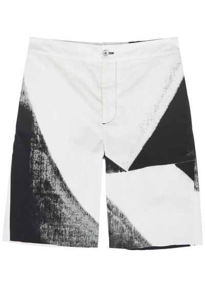 Shop Alexander Mcqueen Double Diamond Printed Cotton Shorts In White