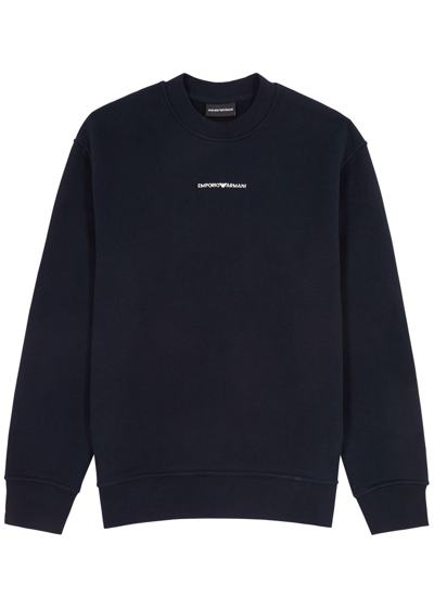 Shop Emporio Armani Logo-embroidered Cotton Sweatshirt In Navy