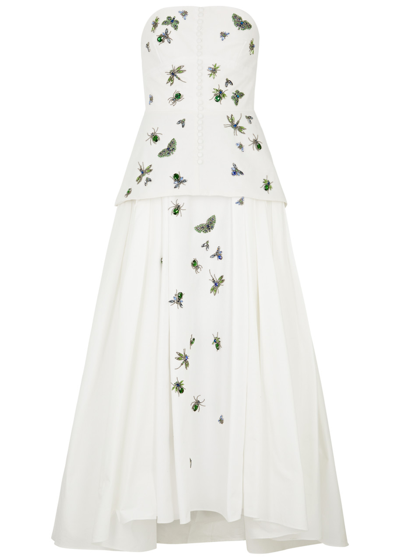 Shop Erdem Embellished Strapless Faille Maxi Dress In White