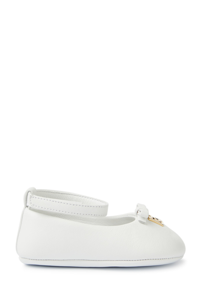 Shop Dolce & Gabbana Kids Logo Leather Ballet Flats In White