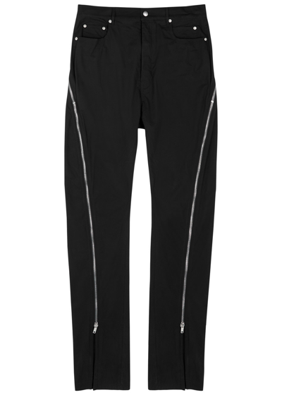 Shop Rick Owens Bolan Flared Cotton-poplin Trousers In Black