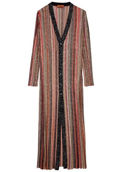 Shop Missoni Striped Sequin-embellished Metallic-knit Cardigan In Multicoloured