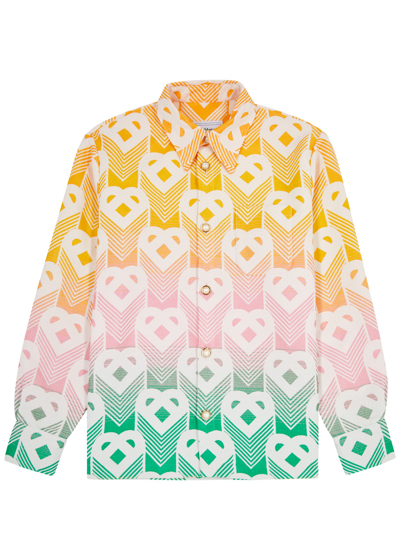 Shop Casablanca Dégradé Heart-jacquard Overshirt In Multicoloured 1