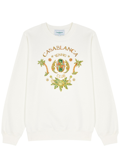 Shop Casablanca Joyaux D'afrique Tennis Club Cotton Sweatshirt In Off White