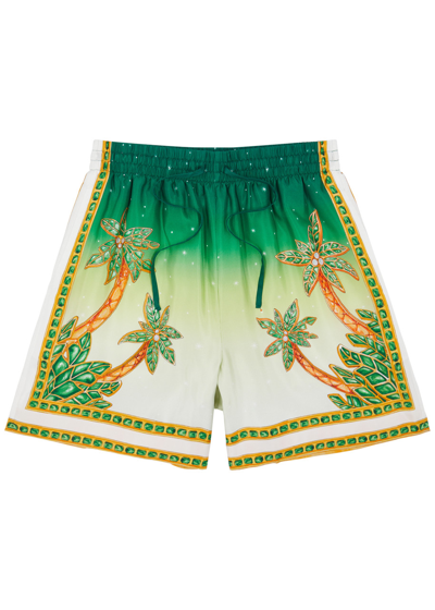 Shop Casablanca Joyaux D'afrique Printed Silk-satin Shorts In Green