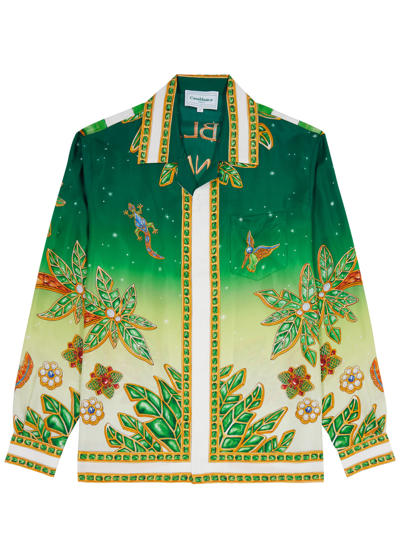 Shop Casablanca Joyaux D'afrique Printed Silk-satin Shirt In Green