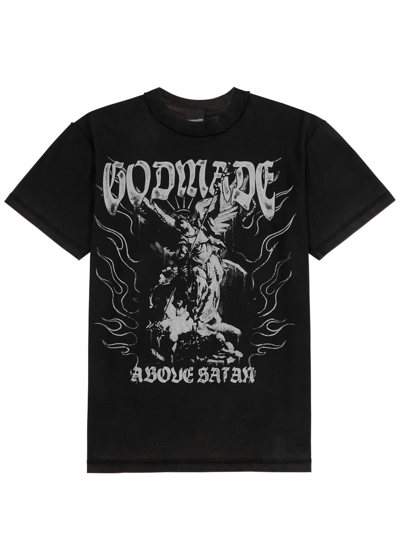 Shop God Made Above Printed Cotton T-shirt In Black