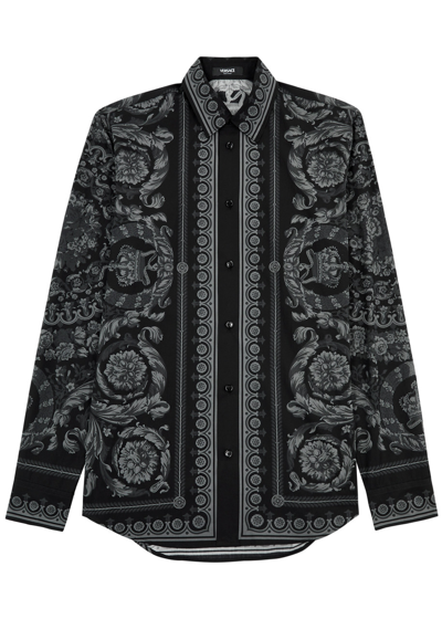 Shop Versace Printed Cotton-poplin Shirt In Black