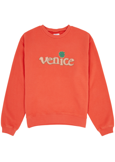 Shop Erl Venice Appliquéd Cotton Sweatshirt In Orange