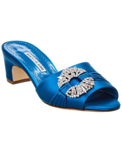 Shop Manolo Blahnik Prinap 50 Satin Sandal In Blue