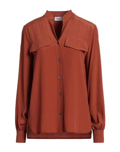 Shop Hopper Woman Shirt Tan Size 8 Acetate, Silk In Brown