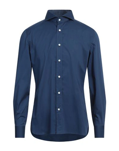 Shop Luigi Borrelli Napoli Man Shirt Midnight Blue Size 15 ¾ Cotton, Elastane