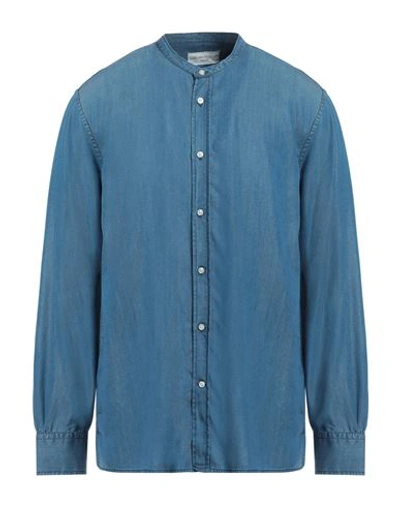 Shop Officine Generale Officine Générale Man Denim Shirt Blue Size Xl Lyocell
