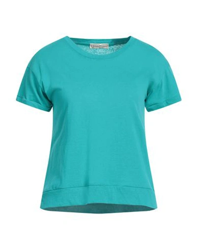 Shop Cashmere Company Woman T-shirt Turquoise Size 10 Cotton, Linen In Blue