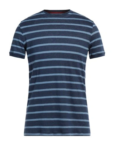 Shop Isaia Man T-shirt Slate Blue Size Xxl Linen