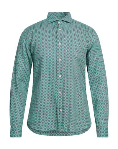 Shop Drumohr Man Shirt Turquoise Size M Linen In Blue