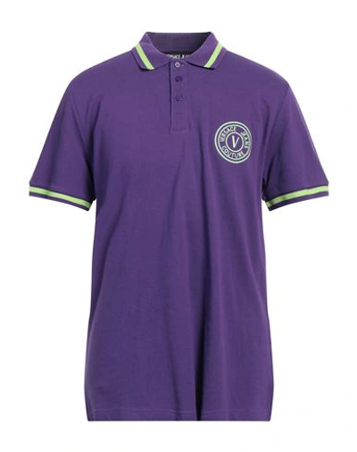 Shop Versace Jeans Couture Man Polo Shirt Purple Size Xl Cotton, Polyester, Elastane