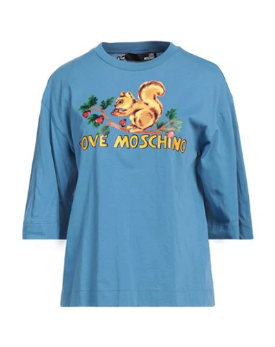 Shop Love Moschino Woman T-shirt Azure Size 8 Cotton, Elastane In Blue