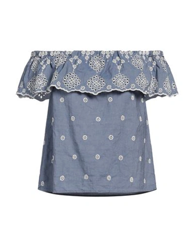 Max & Co . Woman Top Slate Blue Size 10 Cotton, Linen, Polyester In Blue