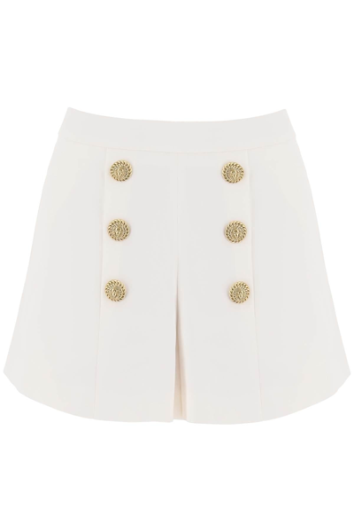 Shop Balmain Crepe Shorts With Embossed Buttons