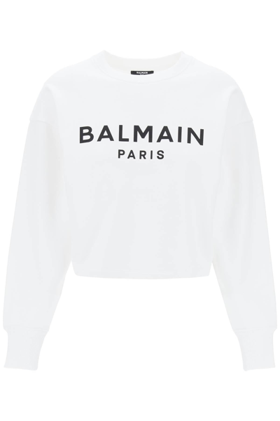 Shop Balmain Cropped Sweatshirt With Flocked Logo