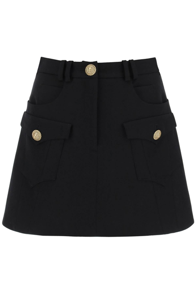 Shop Balmain Trapeze Mini Skirt With Embossed Buttons