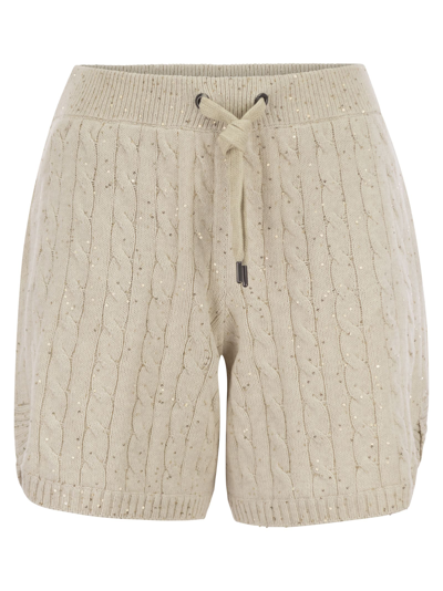 Shop Brunello Cucinelli Cotton Knit Shorts With Sequins