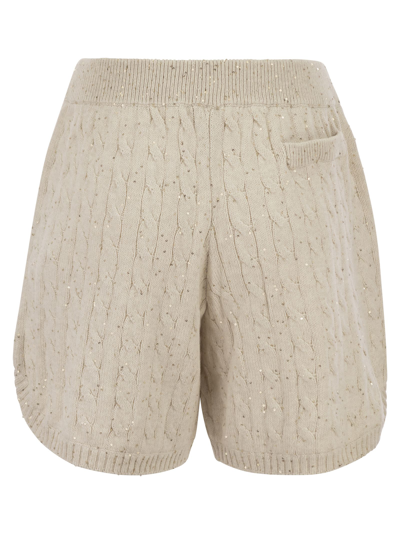 Shop Brunello Cucinelli Cotton Knit Shorts With Sequins