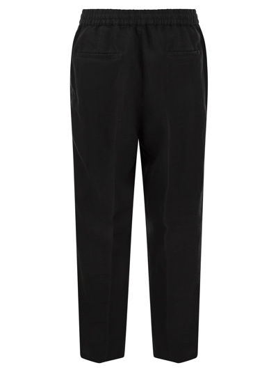 Shop Brunello Cucinelli Leisure Fit Trousers In Garment Dyed Linen Gabardine With Drawstring And Double D