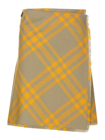 Shop Burberry Check Kilt Skirt In Yellow