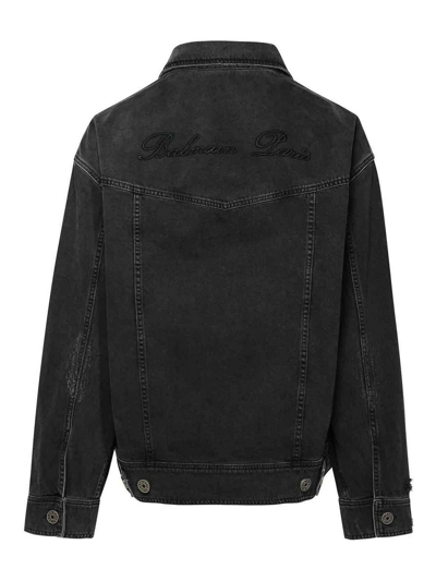 Balmain Logo-tape Denim Jacket In Negro
