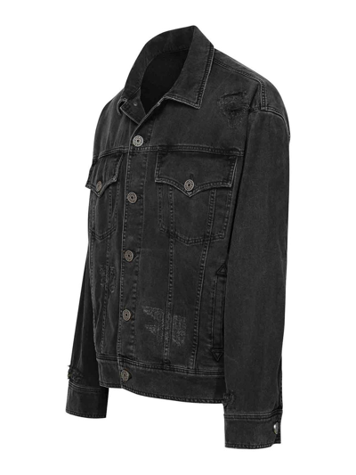 Balmain Logo-tape Denim Jacket In Negro