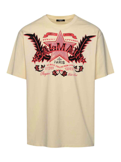Shop Balmain T-shirt Stampa Western In Cream