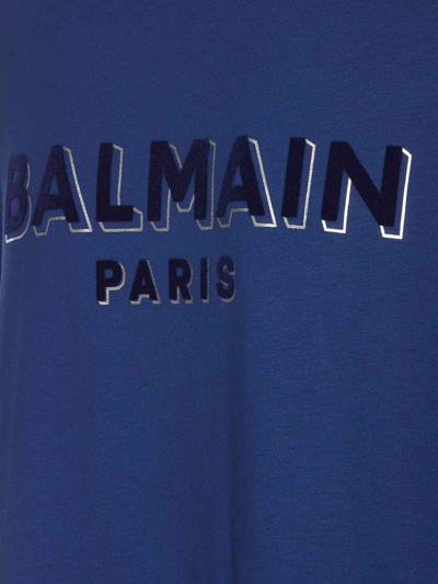 Shop Balmain Logo T-shirt In Blue