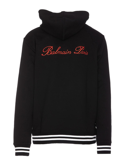 Shop Balmain Logo Hoodie In Negro