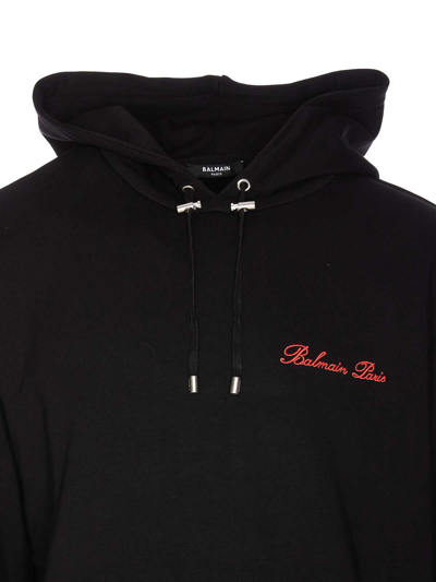 Shop Balmain Logo Hoodie In Negro