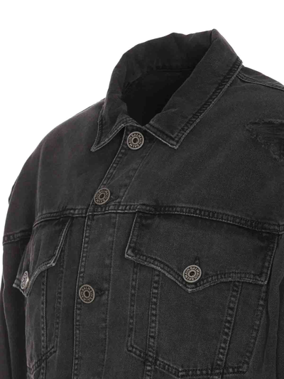 Shop Balmain Used Effect Denim Jacket In Negro