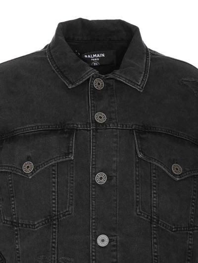 Shop Balmain Used Effect Denim Jacket In Negro